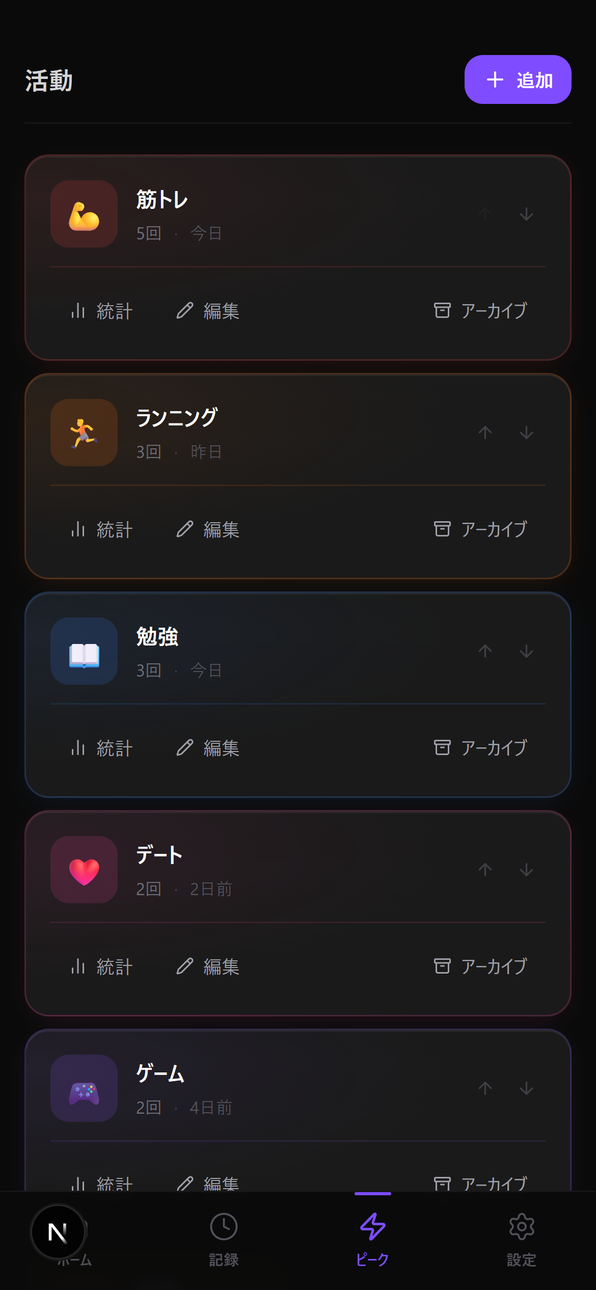 Activities screen